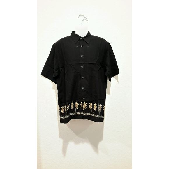 Cambridge Classics black mens med Hawaiian shirt Rayon palm tree EUC - Picture 1 of 6